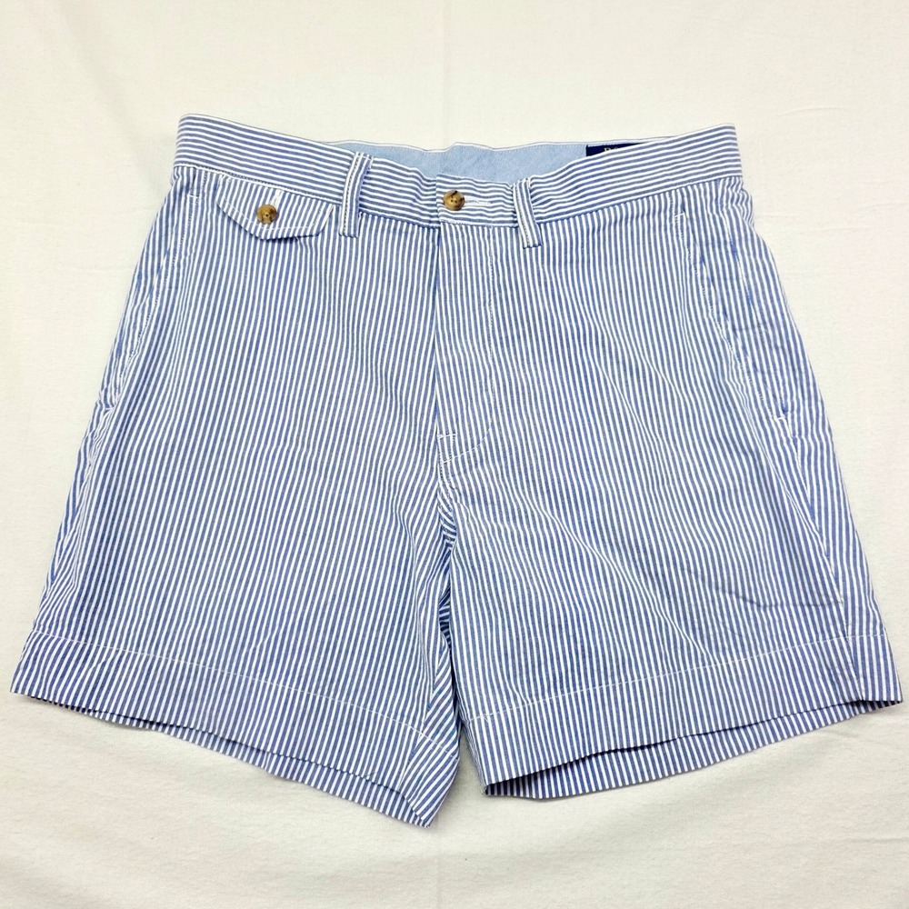 Polo Ralph Lauren Shorts Men's 32 Blue White Stripe Stretch Classic Seersucker